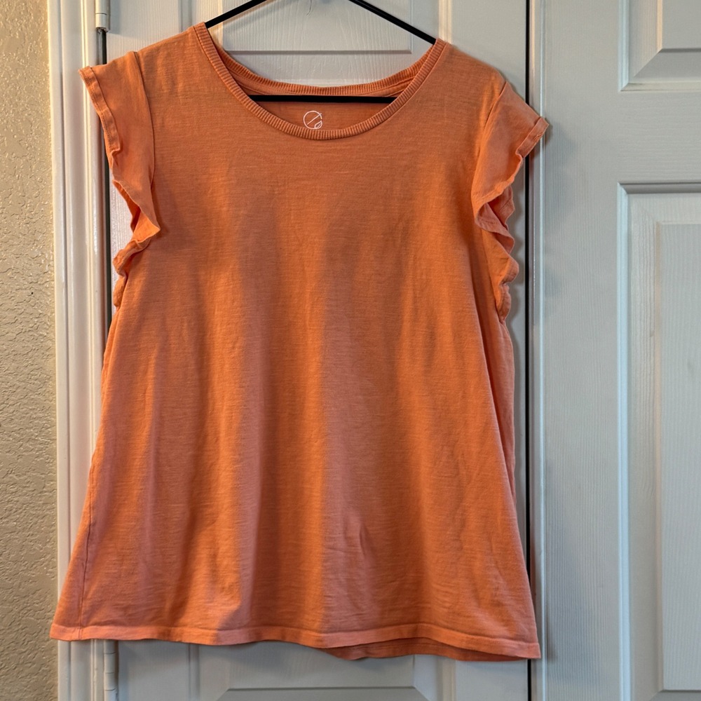 Ecothreads Organic Cotton Orange Short Flutter Sleeve Tee Women's Size Large